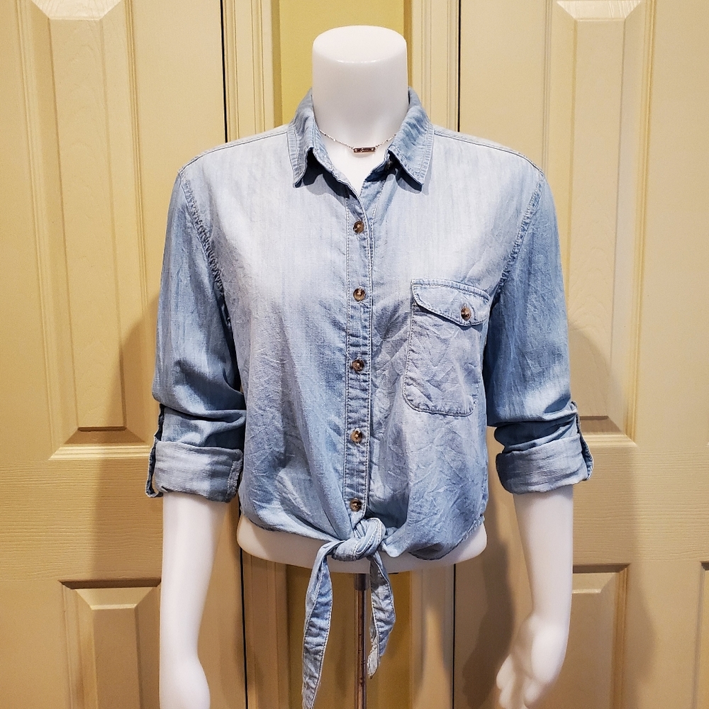 Pins and Needles Denim Cotton Crop top Front knot